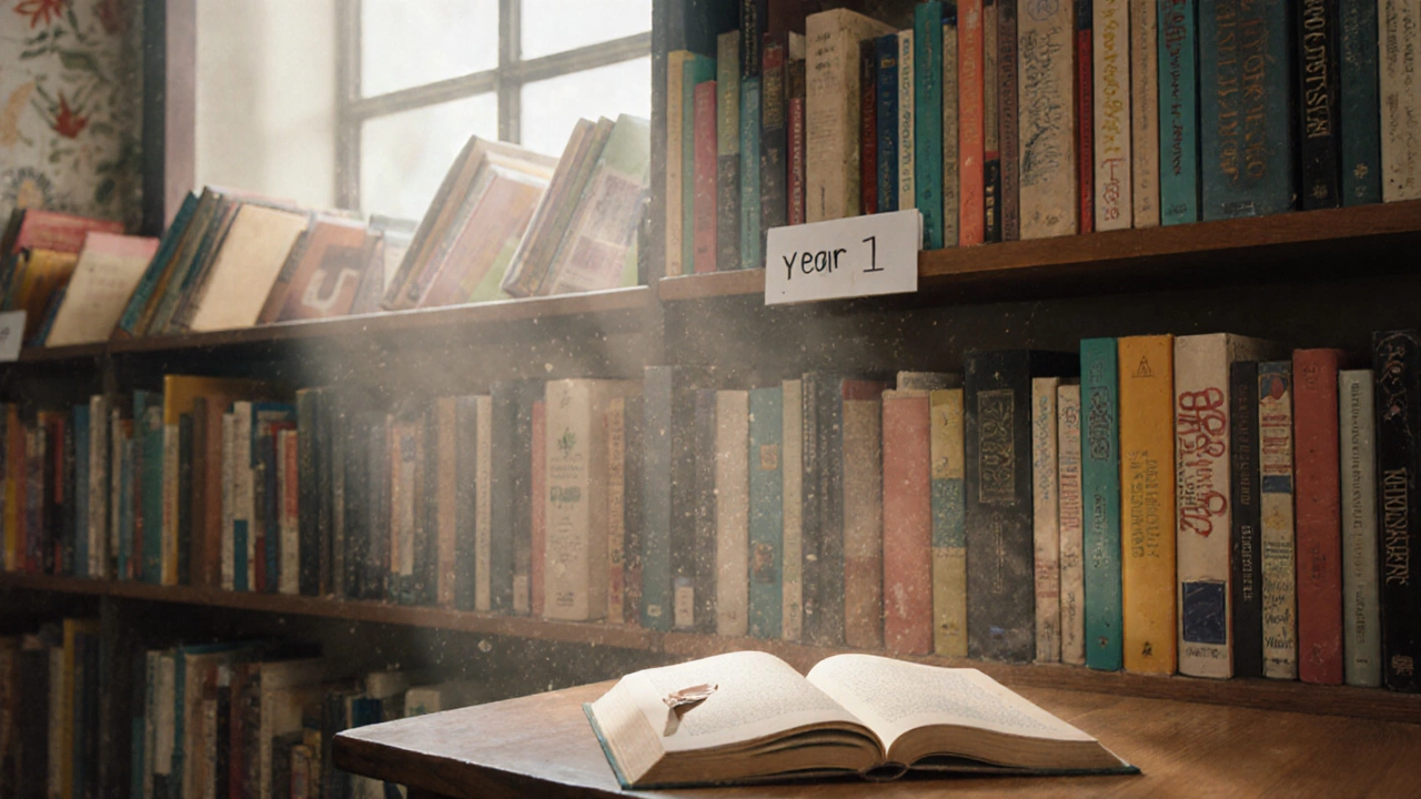 Стена с 65 прочитанными книгами и открытая книга с закладкой на 20-й странице.