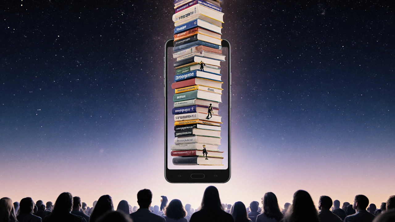 Длинное видео в виде книжной полки, где каждая полка — глава истории, зрители смотрят снизу.