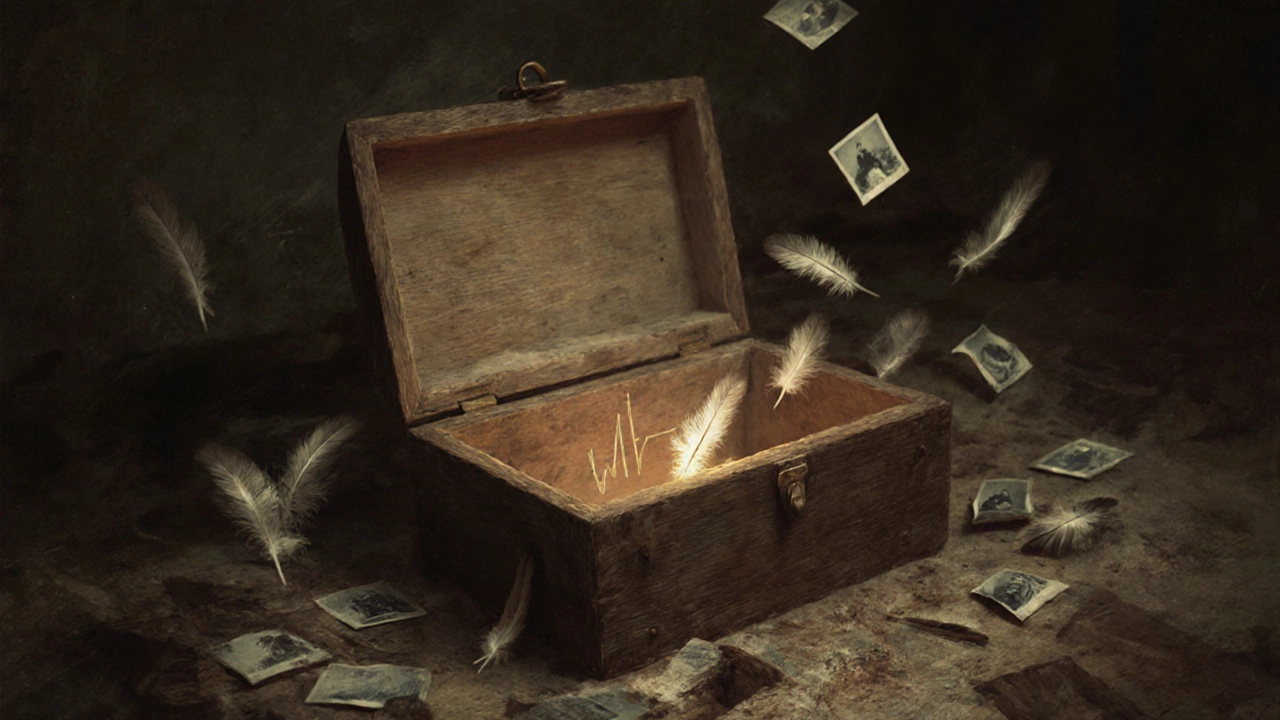 Открытый пустой сундук с едва заметным пульсом света внутри.