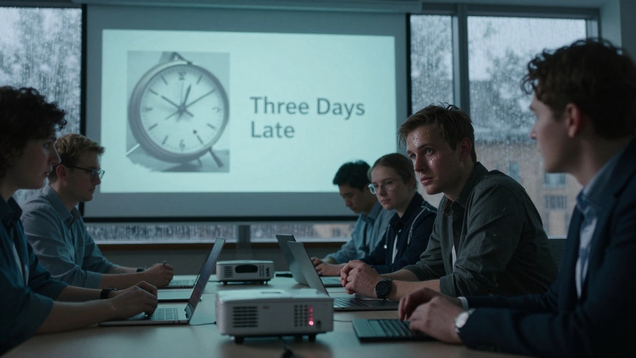 Команда разработчиков в офисе в Санкт-Петербурге молча слушает историю о сорванном проекте.