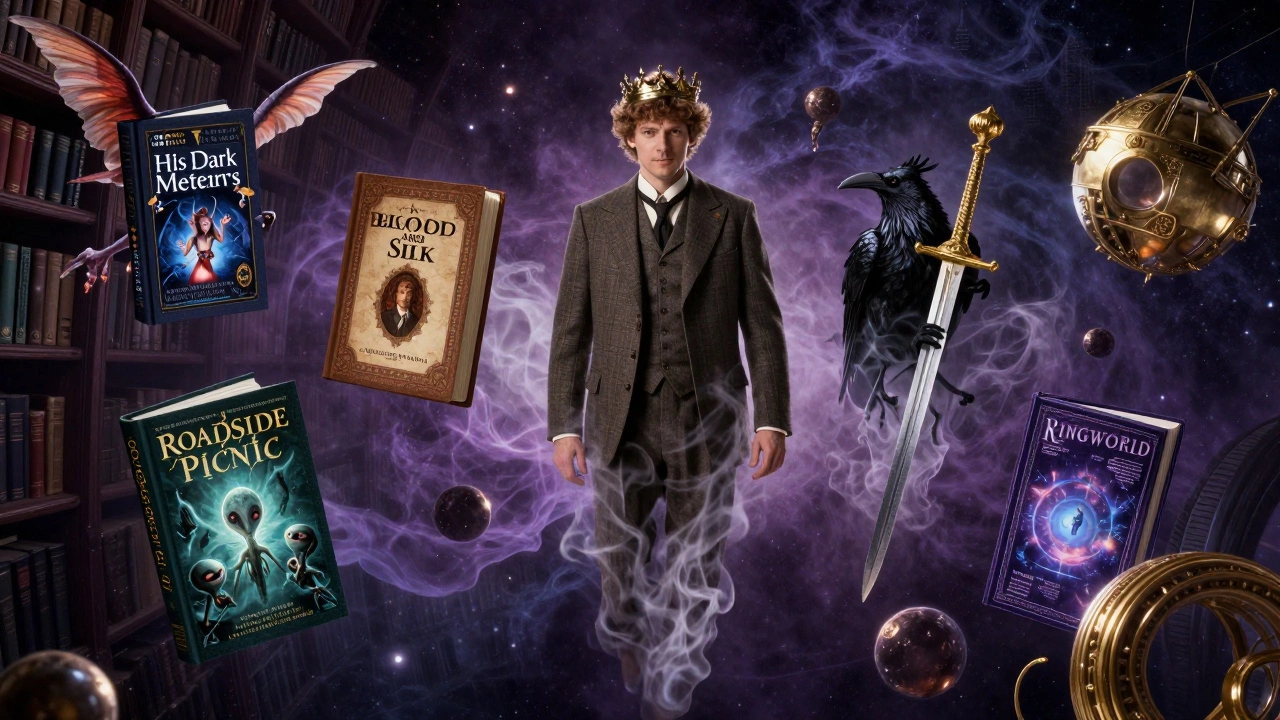 Плавающие книги из пяти известных серий в космической библиотеке