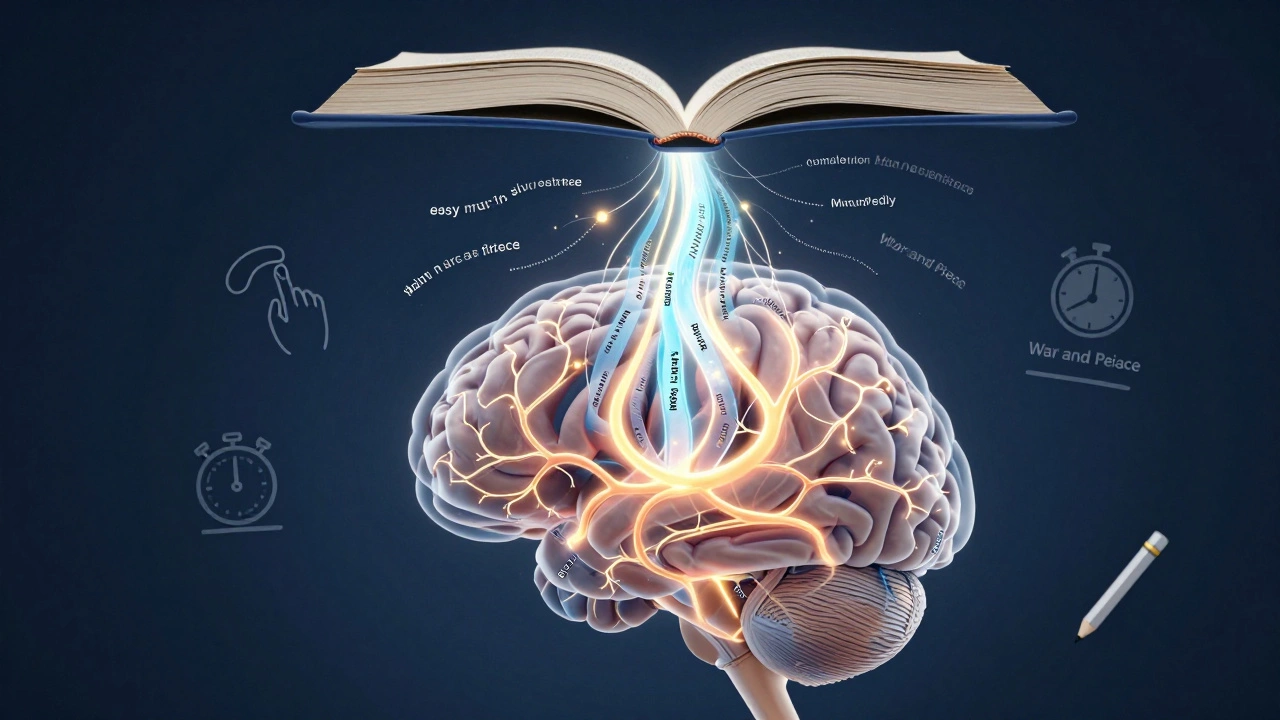 Прозрачный мозг с активными нейронными путями, связанными с чтением текста из книги.