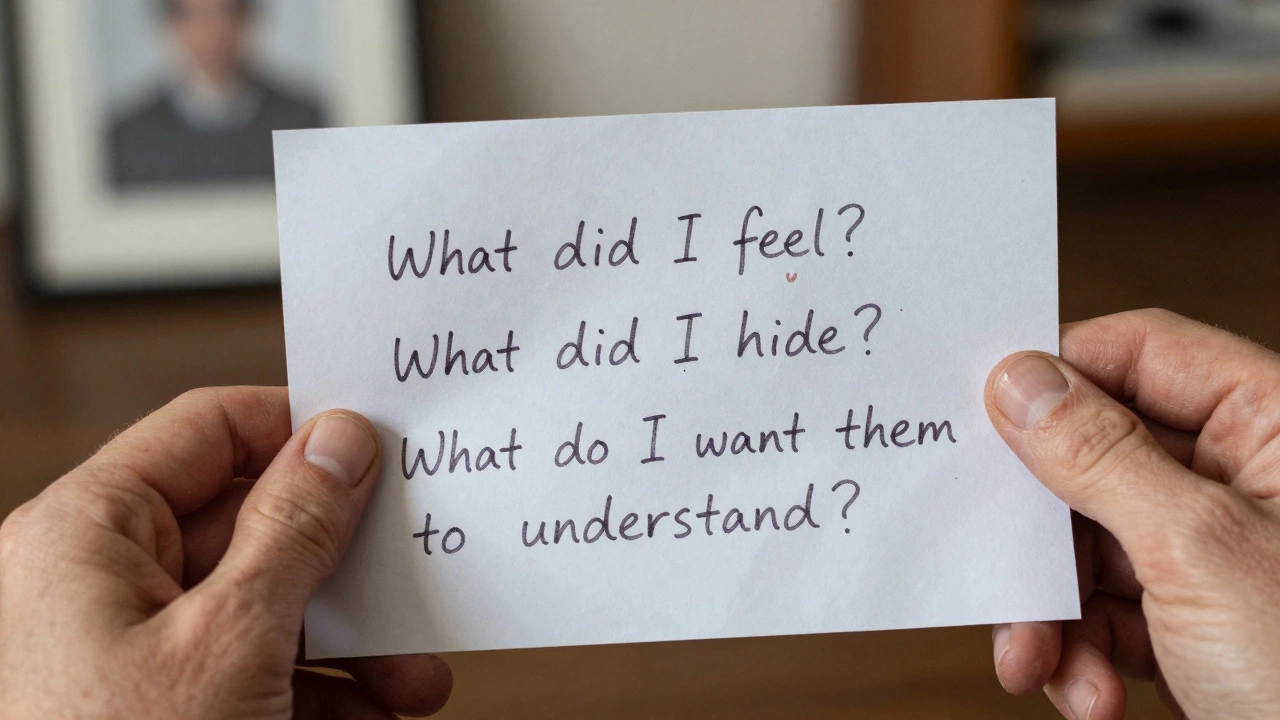 Помятый лист бумаги с рукописными вопросами о чувствах, скрытых переживаниях и смысле истории.