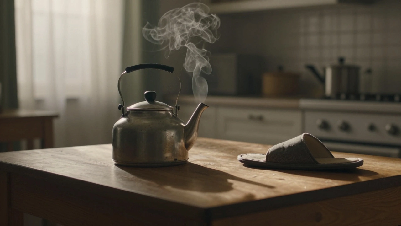 Теплый чайник на кухне, утренний свет, следы отсутствия человека — только тишина и память.