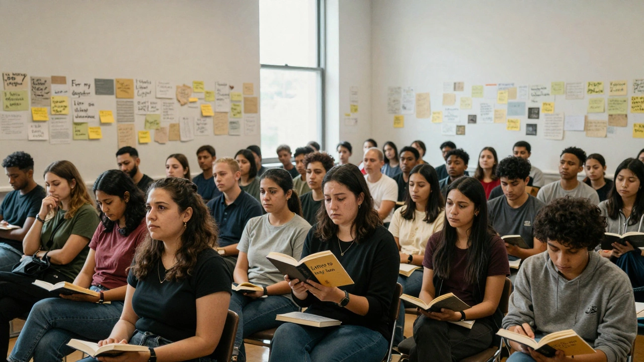 1200 человек слушают вслух чтение 'Писем к сыну' в большом зале.