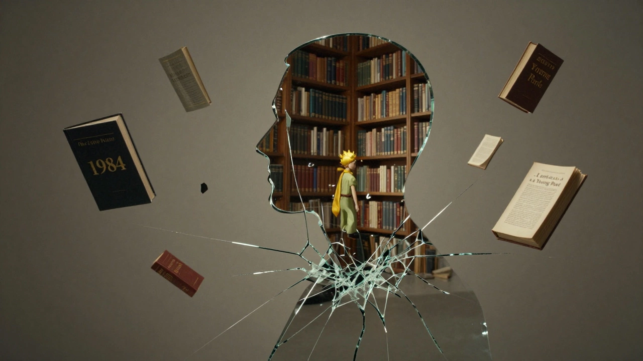 Человеческая фигура из хрусталя, внутри которой плавают книги, излучающие свет.