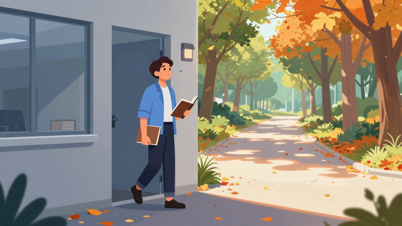 Человек гуляет в парке, используя окружение для творческого процесса