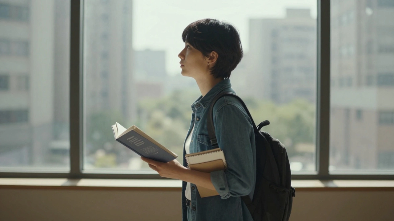 Человек идет с книгой и блокнотом, символизируя активное и осознанное чтение