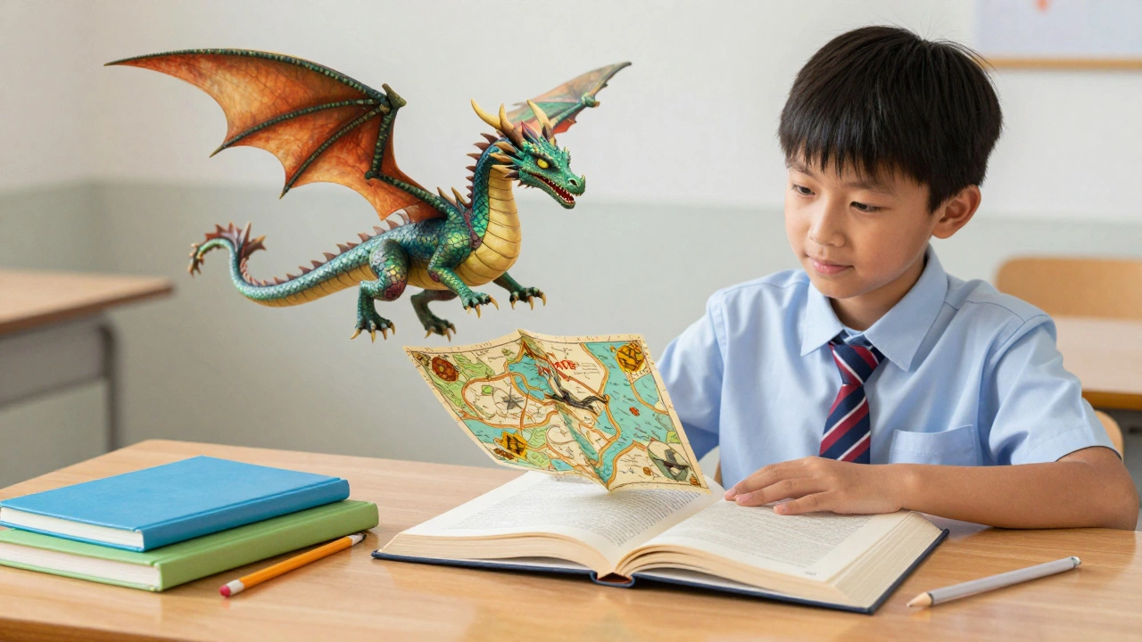 Книжная полка с разнообразными жанрами приключений и фантастики.