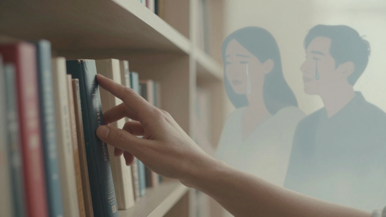 Рука берет книгу, а вокруг нее парят следы эмоций от прочитанного.