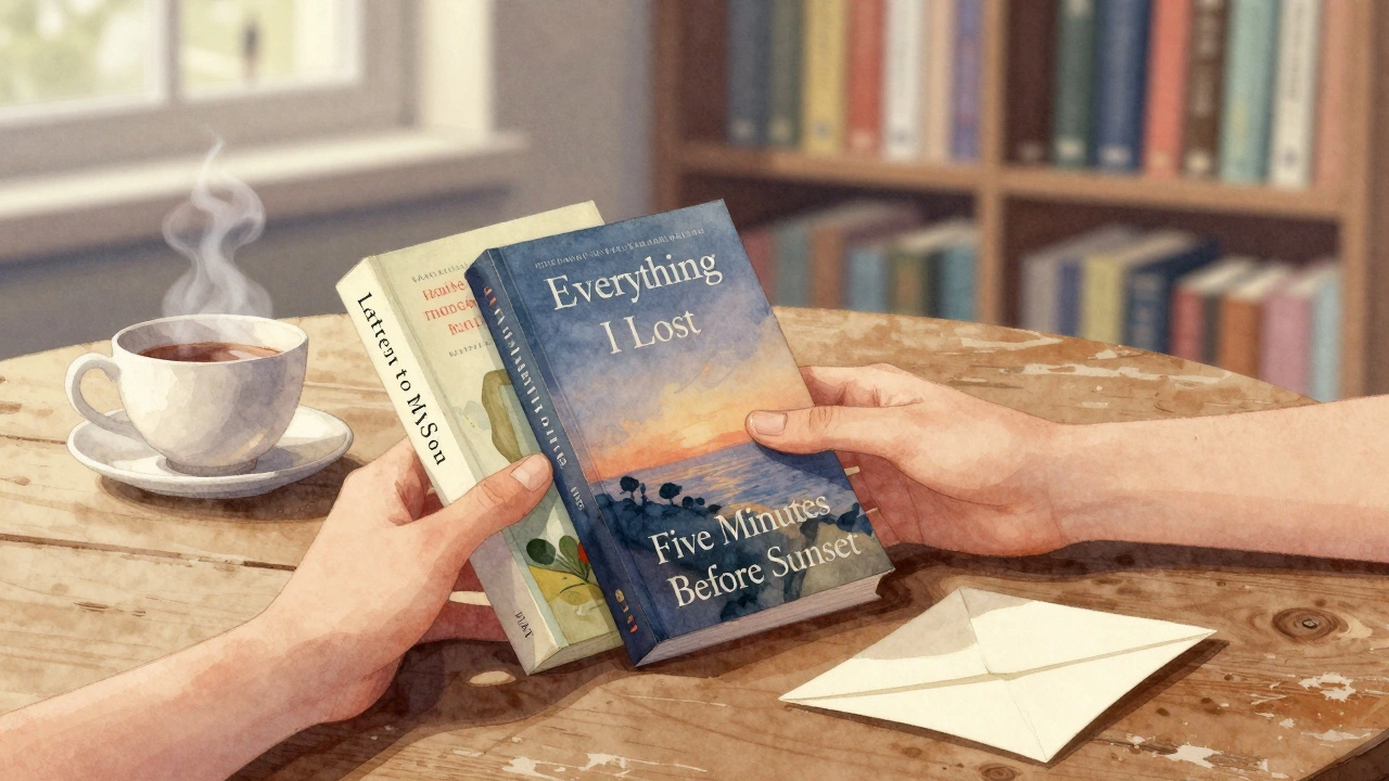 Три популярные книги 2026 года на столе рядом с чашкой чая и письмом.