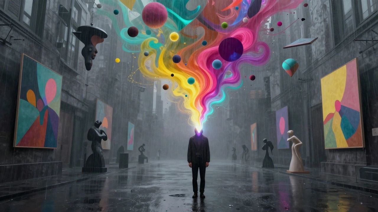 Человек превращает чувство одиночества в городе в яркое абстрактное искусство