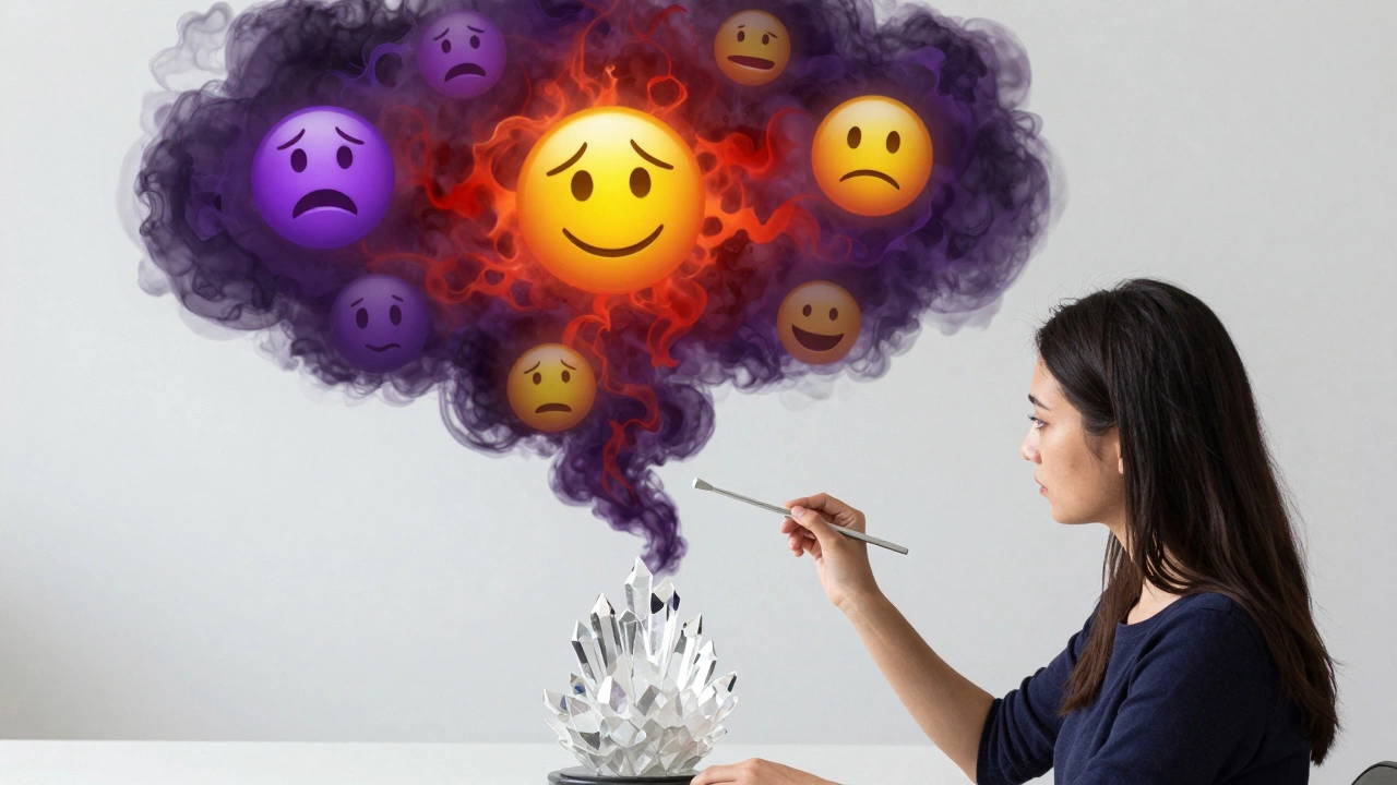 Художник осознанно формирует скульптуру из вихря разноцветных эмоций