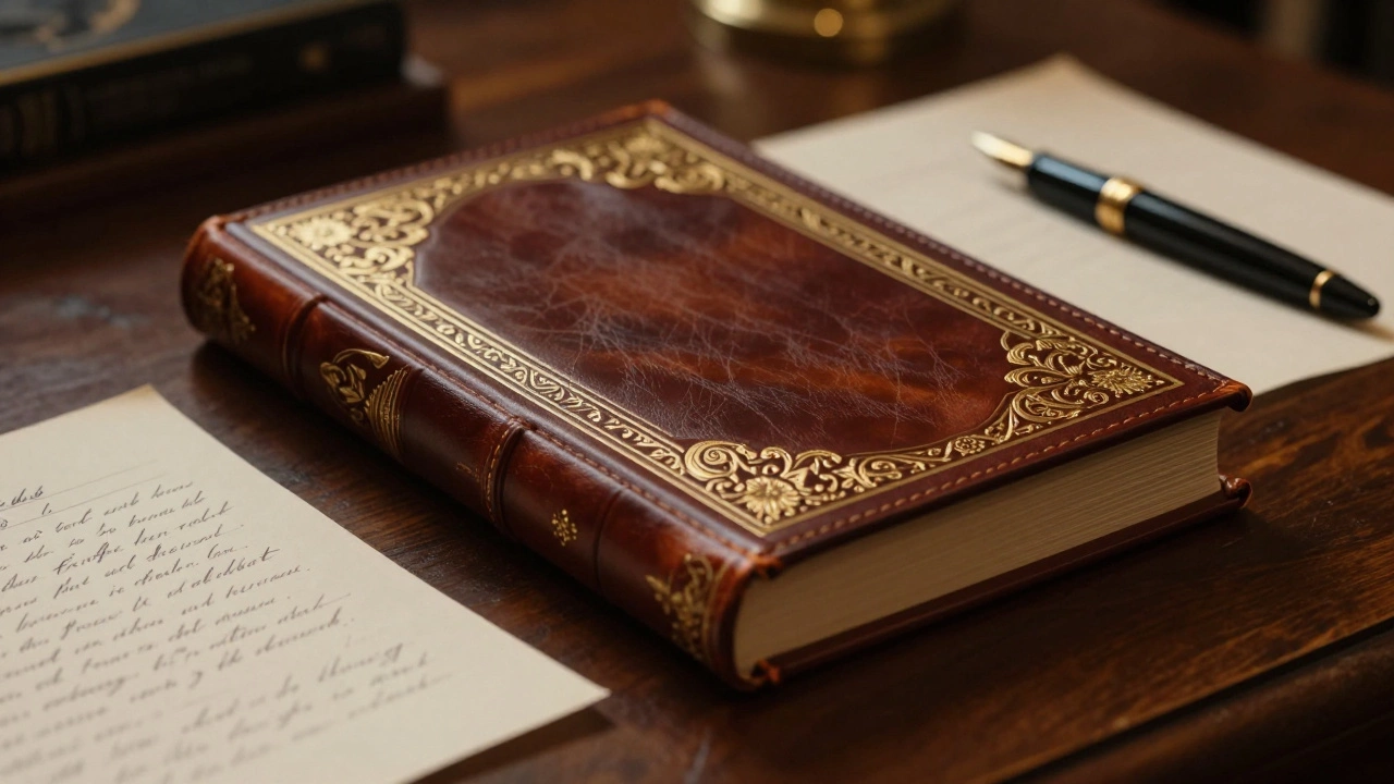 Коллекционное издание книги в кожаном переплете с золотым тиснением и рукописной запиской