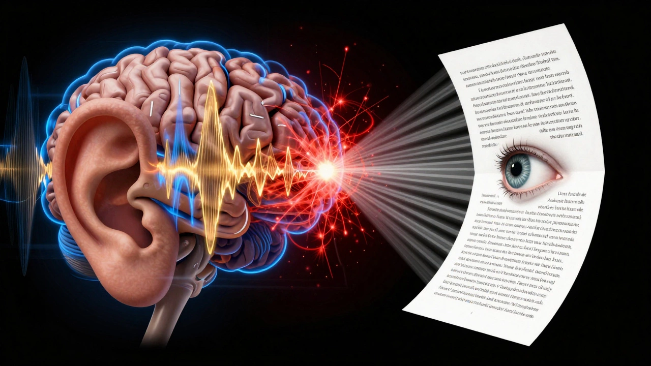 Концептуальное изображение конфликта сигналов между ухом и глазами в мозге