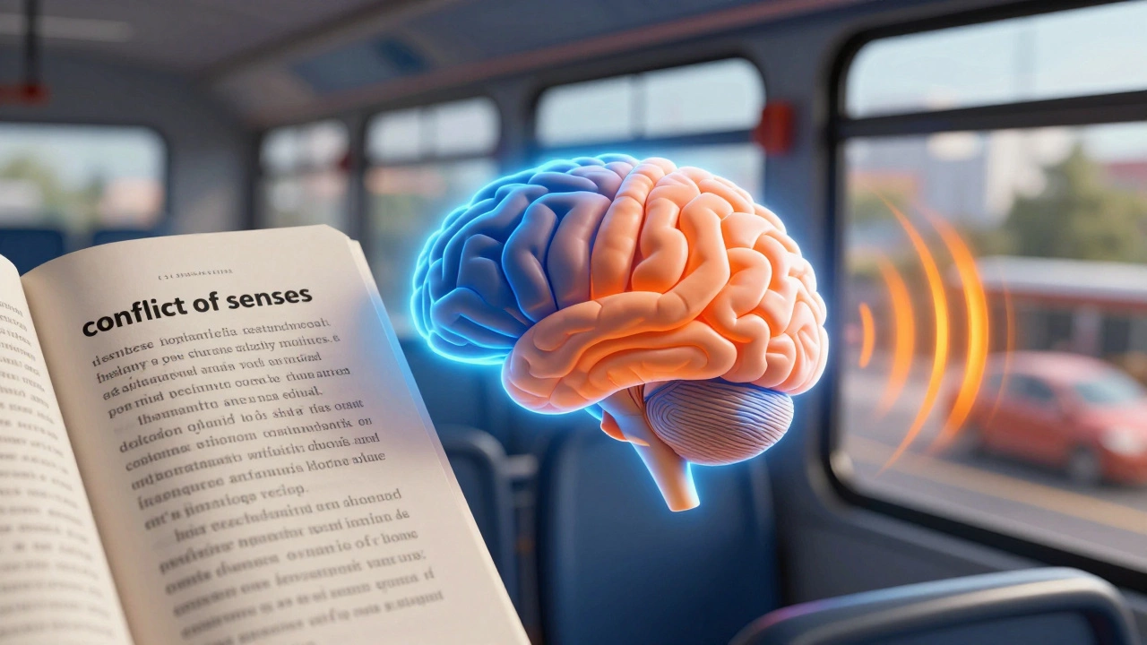 Концептуальное изображение конфликта зрения и вестибулярного аппарата при укачивании