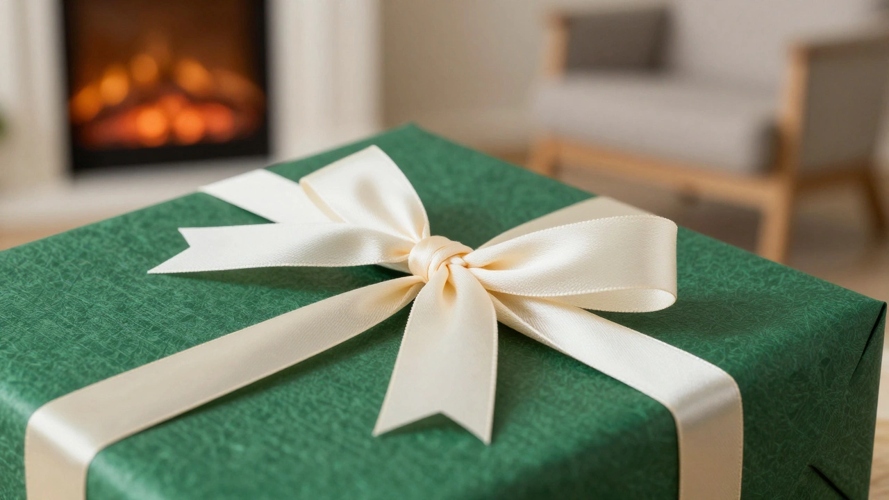 Красиво упакованная книга в подарок в уютной домашней обстановке