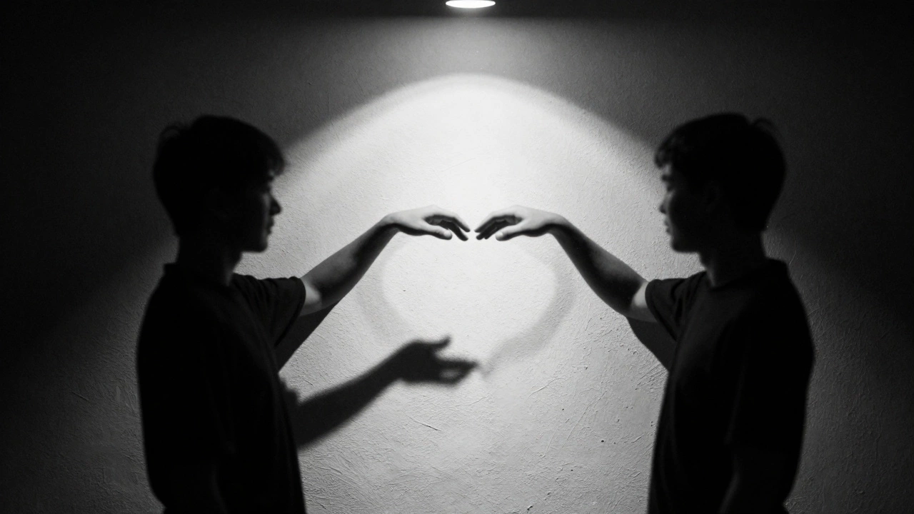 Силуэты на стене, соединяющиеся руками, символизируют эмпатию и связь между людьми.
