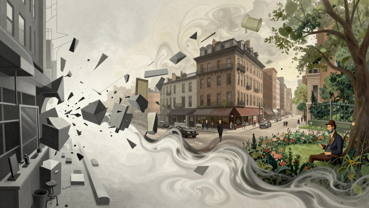 Сюрреалистичный переход от городского шума к мирам классической литературы