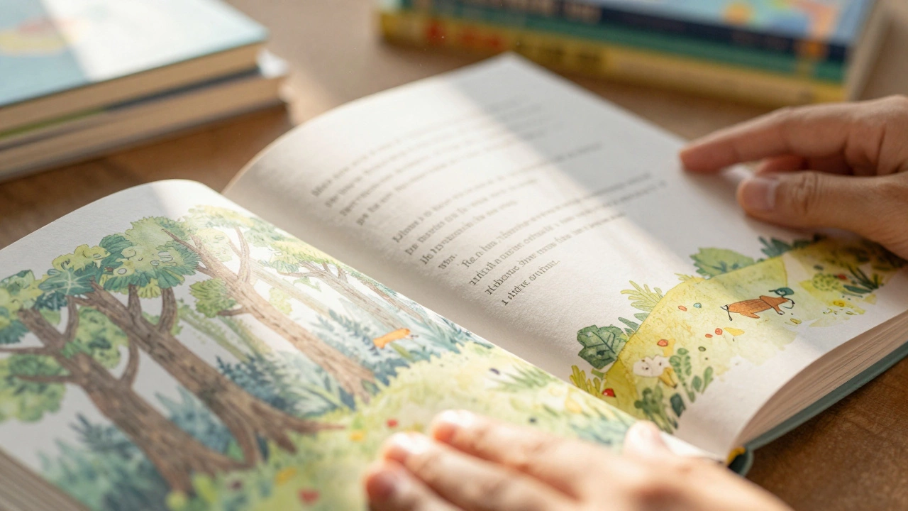 Крупный план открытой детской книги с акцентом на текстуру бумаги