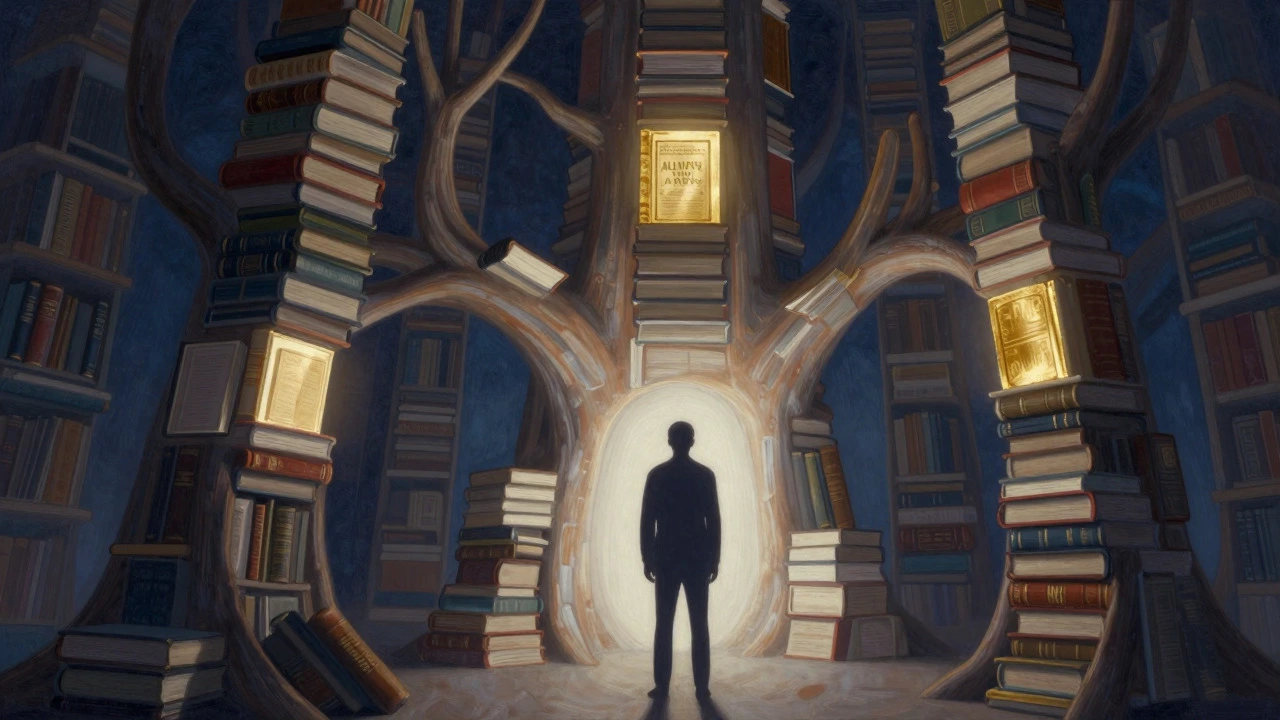 Стилизованное изображение книги как живого организма, растущего вместе с читателем