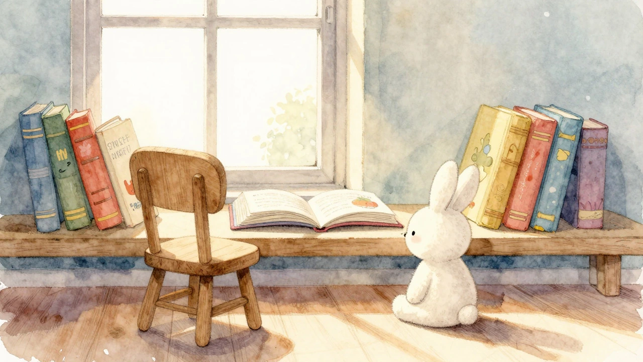 Уютный уголок для чтения с книгами и игрушкой